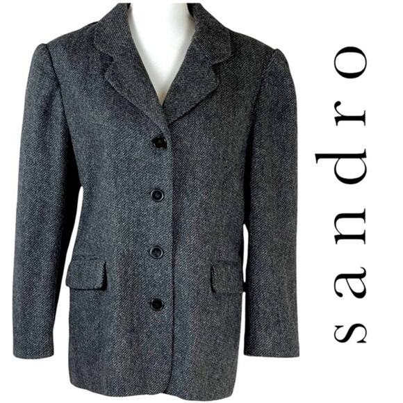 Sandro Pure Wool Career Office Dark Academia Jacket Blazer NWOT Size 16P - Picture 2 of 10